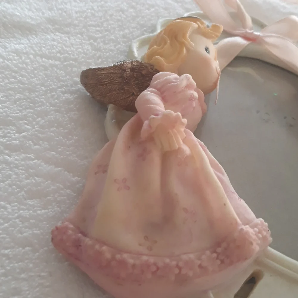 Angel photo frame with pink ribbon